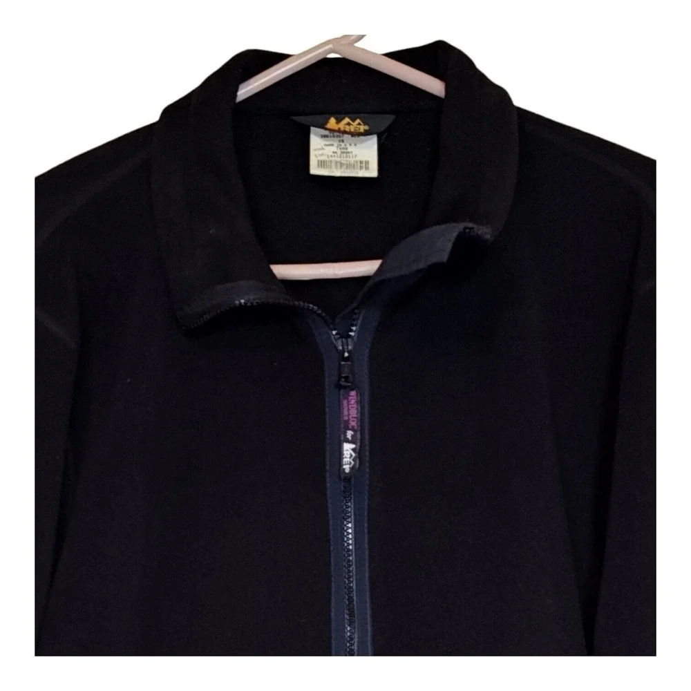 VTG REI Windbloc Polartec Fleece Jacket Full Zip‎ Black Men's XS Women's L Thick